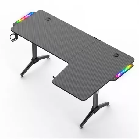 Spirit of Gamer Gamer Asztal - Headquarter 600 R (MDF lap, fém lábak, fekete, RGB LED háttérvilágítás, 160 x 60 x 75cm)