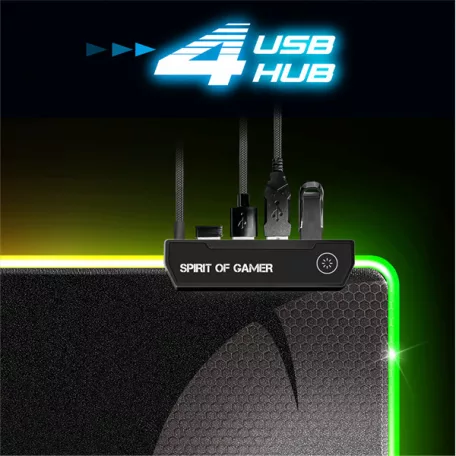 Spirit of Gamer Egérpad - Darkskull RGB - XXXL (RGB háttérvilágítás, USB Hub, 900 x 400 x 4mm; fekete)