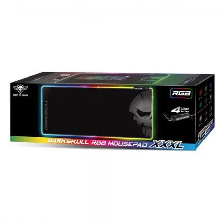 Spirit of Gamer Egérpad - Darkskull RGB - XXXL (RGB háttérvilágítás, USB Hub, 900 x 400 x 4mm; fekete)