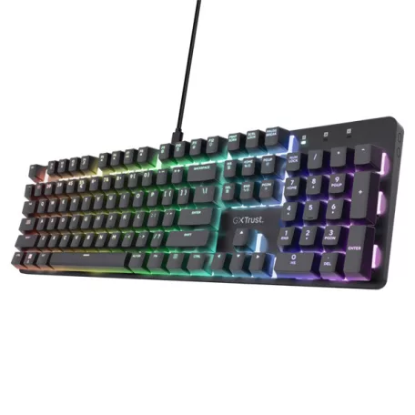 Trust Billentyűzet Gamer - GXT871 Zora (Mechanikus, Huano switch; RGB LED háttérvilágítás; USB; fekete; angol)