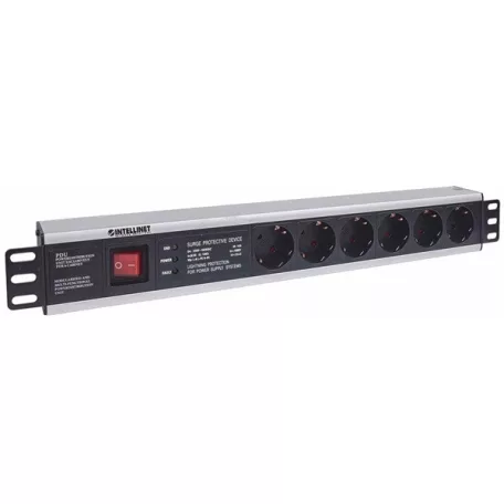 Manhattan elosztó - 19" 1.5U Rackmount elosztó, 6 aljzat, LED fény, 3m,  ki-be kapcsológomb