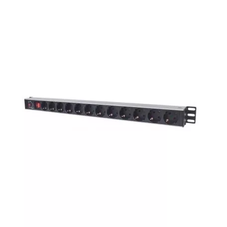 Manhattan elosztó - Vertikális Rackmount elosztó, 12 aljzat, 1.6m, túláram elleni védelem, ki-be kapcsológomb