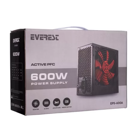 Everest Tápegység - 600W EPS-600A  (12cm ventilátor, Aktív PFC)