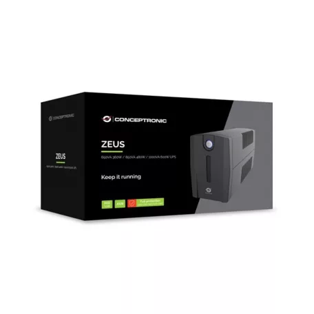 Conceptronic Szünetmentes  1000VA - ZEUS07E (4x IEC C13, line-interaktív, RJ45 vonalvédelem, HID USB, fekete)