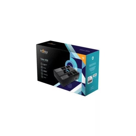 NJOY Szünetmentes 800VA - Token 800 (2x4 Schuko, line-interaktív,HID USB, LCD, túlfeszültség védett, fekete)