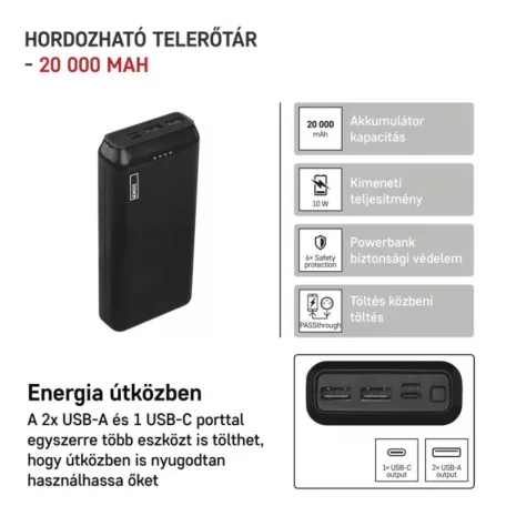 EMOS Powerbank ALPHA2 20, 20 000 mAh, 10 W, fekete