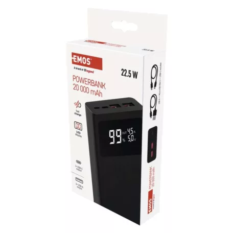 EMOS Powerbank BETAQ 20, 20 000 mAh, 22,5 W, fekete