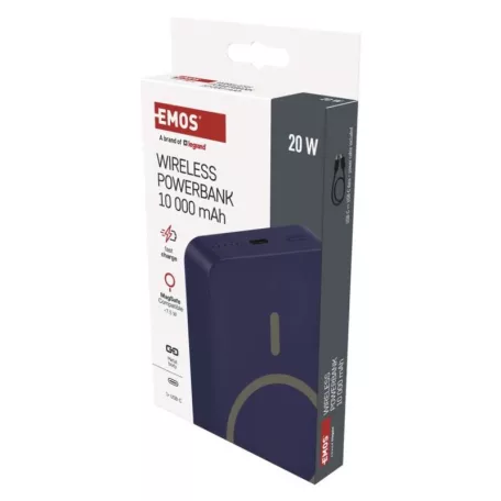 EMOS Powerbank WI 1046, 10 000 mAh, 20 W+Wireless, kék