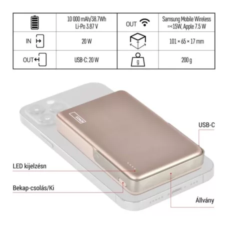 EMOS Powerbank WI 1031, 10 000 mAh, 20 W+Wireless, rosegold