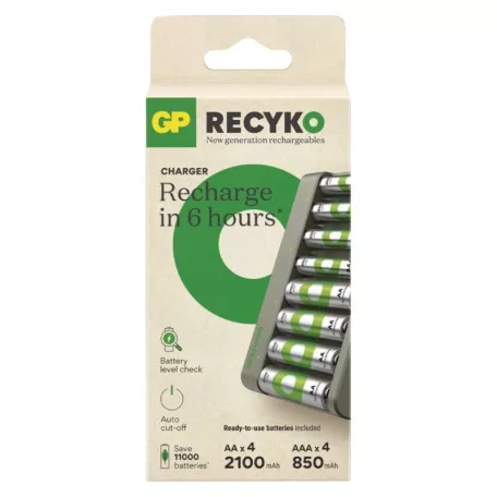 GP Akkumulátor töltő Eco E821 + 4× AA 2100 + 4× AAA 850