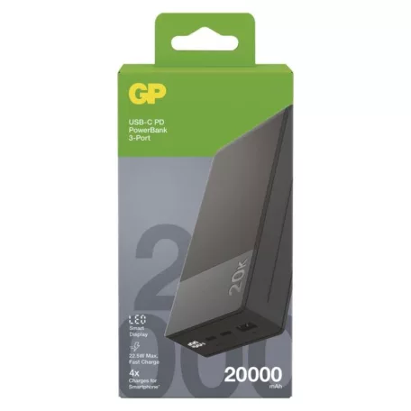 GP Powerbank M2+ Series, 20 000 mAh, 22,5 W, szürke