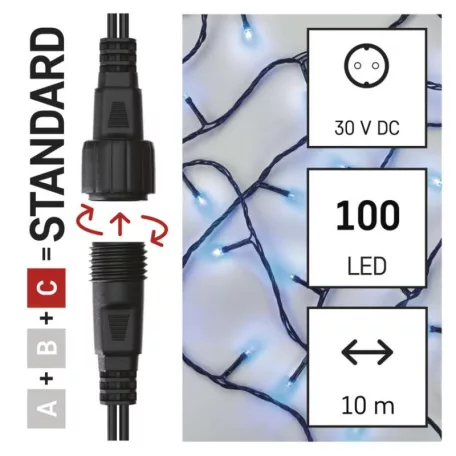 Standard LED sorolható karácsonyi füzér, 10 m, kültéri és beltéri, kék