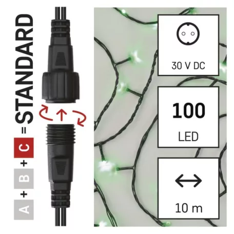 Standard LED sorolható karácsonyi füzér, 10 m, kültéri és beltéri, zöld