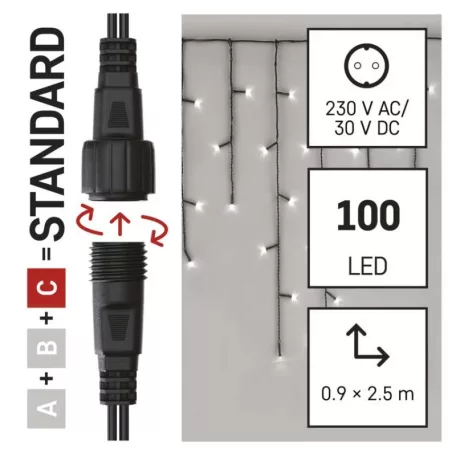 Standard LED sorolható karácsonyi füzér – jégcsapok, 2,5 m, kültéri, hideg fehér