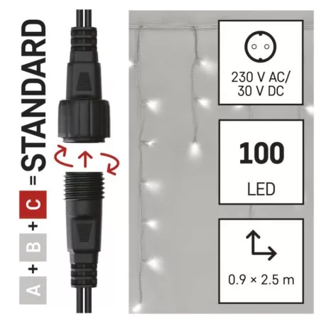 Standard LED sorolható füzér, villogó – jégcsapok, 2,5 m, kültéri, hideg fehér