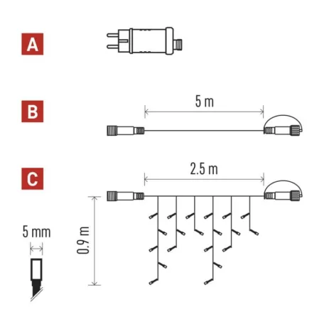 EMOS CNT Kezdő készlet – jégcsapok 2,5m 100LED IP44 12W, meleg fehér, időz.