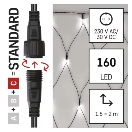 Standard LED sorolható karácsonyi füzér – háló, 1,5x2 m, kültéri, hideg fehér