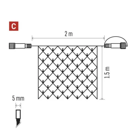 Standard LED sorolható karácsonyi füzér – háló, 1,5x2 m, kültéri, meleg fehér