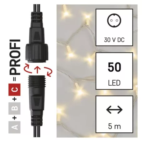 Profi LED sorolható füzér, fehér, 5 m, kültéri és beltéri, meleg fehér
