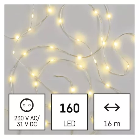 LED karácsonyi drop fényfüzér, 16 m, kültéri és beltéri, meleg fehér, időzítő