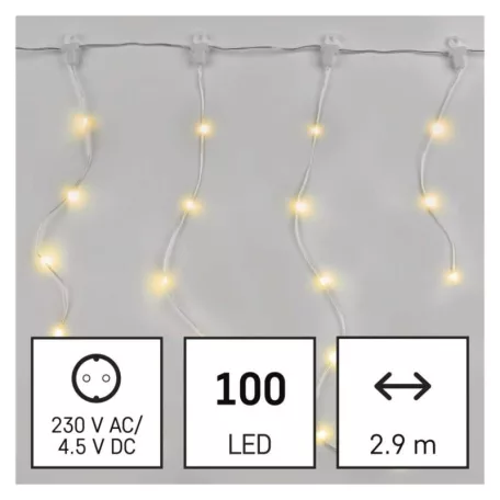 LED karácsonyi drop fényfüzér – jégcsapok, 2,9 m, kültéri és beltéri, meleg fehér, progr.