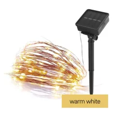   LED nano lánc napelemmel, réz, 12 m, kültéri és beltéri, meleg fehér, időzítő