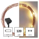 LED nano lánc napelemmel, réz, 12 m, kültéri és beltéri, meleg fehér, időzítő