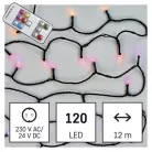 LED karácsonyi fényfüzér, 12 m, kültéri és beltéri, RGB, távirányító, programok, időzítő