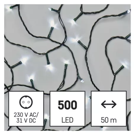 LED karácsonyi fényfüzér, 50 m, kültéri és beltéri, hideg fehér, progr, időz.