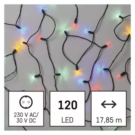 LED karácsonyi fényfüzér – hagyományos, 17,85 m, kültéri és beltéri, többszínű