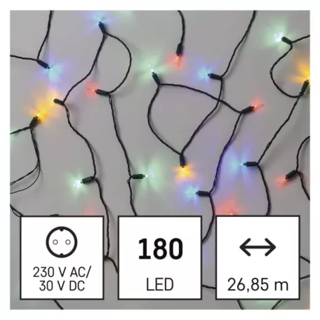 LED karácsonyi fényfüzér – hagyományos, 26,85 m, kültéri és beltéri, többszínű