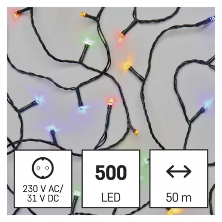 LED karácsonyi fényfüzér, 50 m, kültéri és beltéri, többszínű, progr, időz.