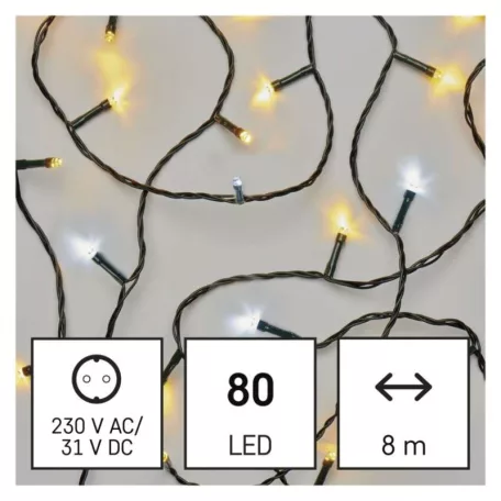 LED karácsonyi fényfüzér, 8 m, kültéri és beltéri, meleg/hideg fehér, időzítő