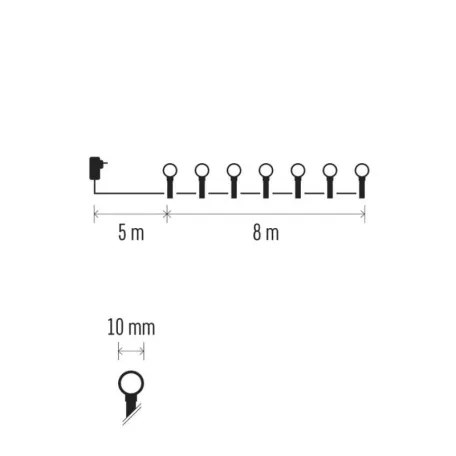 LED karácsonyi fényfüzér, cseresznye – golyók, 8 m, kültéri és beltéri, hideg fehér, időz.
