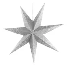 LED papírcsillag, függeszthető, ezüst csillámporos középen, fehér, 60 cm, beltéri