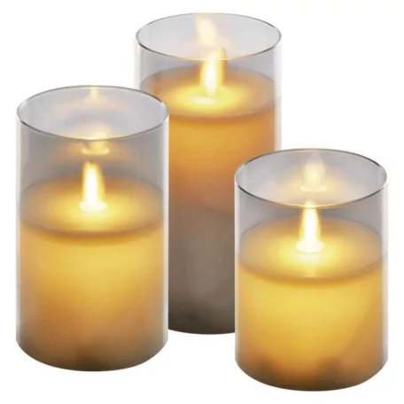 LED dekoráció - 3x viaszgyertya üvegben, 6x AA, meleg fehér, időzítő