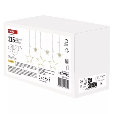 LED karácsonyi fényfüggöny – csillagok, 185x105 cm, beltéri, meleg fehér
