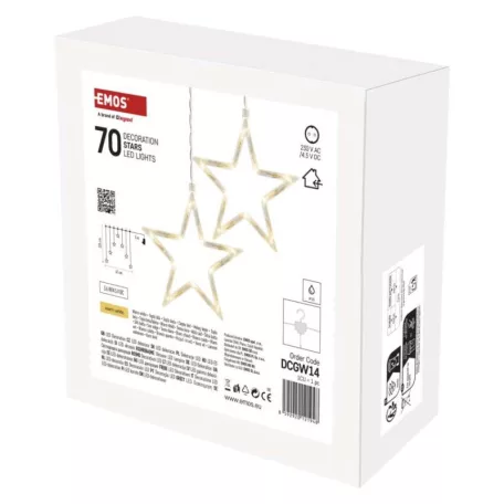 LED karácsonyi fényfüggöny – 7 csillag, 67x125cm, kültéri és beltéri, meleg fehér