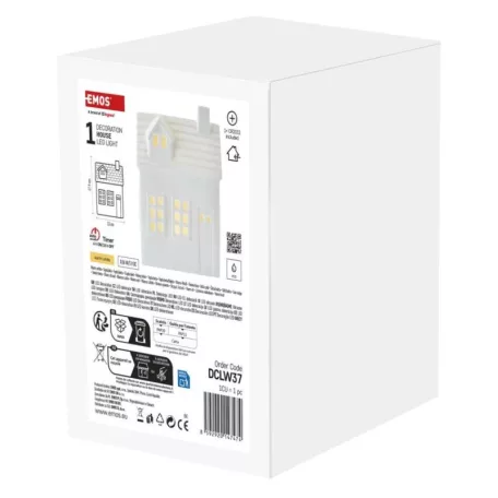 LED kerámia házikó, 18 cm, 1x CR2032, beltéri, meleg fehér, időzítő