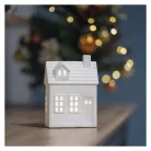 LED kerámia házikó, 18 cm, 1x CR2032, beltéri, meleg fehér, időzítő