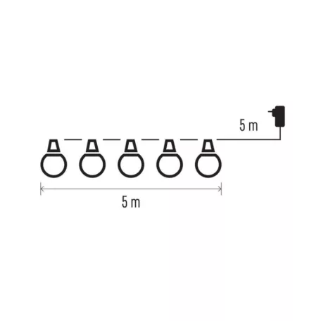 LED fényfüzér – 10x party égő, átlátszó, 5 m, kültéri és beltéri, meleg fehér