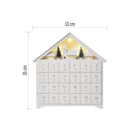 LED adventi naptár, fa, 35x33 cm, 2x AA, beltéri, meleg fehér, időzítő