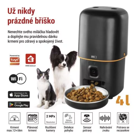 GoSmart állateledel adagoló kamerával Pet Care, 4 l, fekete, Wi-Fi