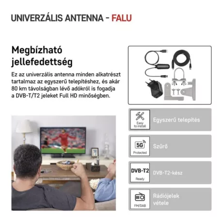 Univerzális antenna VILLAGE MOON–V900, DVB-T2, FM, DAB, LTE/4G/5G szűrő