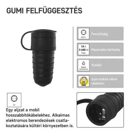 EMOS  gumis lengő dugalj IP44