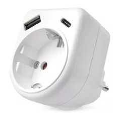Aljzat elágazó 1×, 1×USB-A+1×USB-C, fehér
