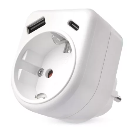 Aljzat elágazó 1×, 1×USB-A+1×USB-C, fehér