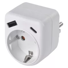 Aljzat elágazó 1×, 1×USB-A+1×USB-C, fehér