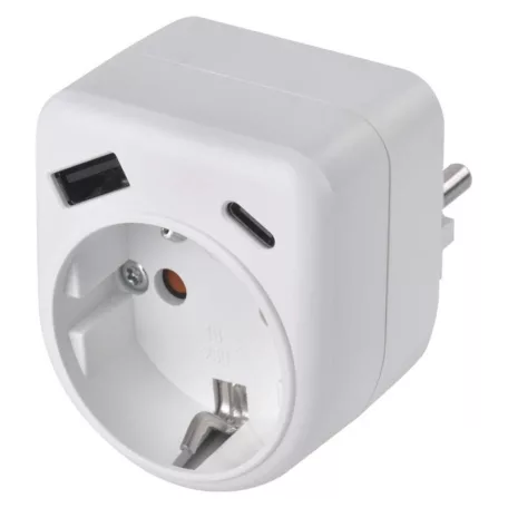 Aljzat elágazó 1×, 1×USB-A+1×USB-C, fehér
