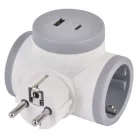 Aljzat elágazó 2×, 1×USB-A+1×USB-C, fehér-szürke